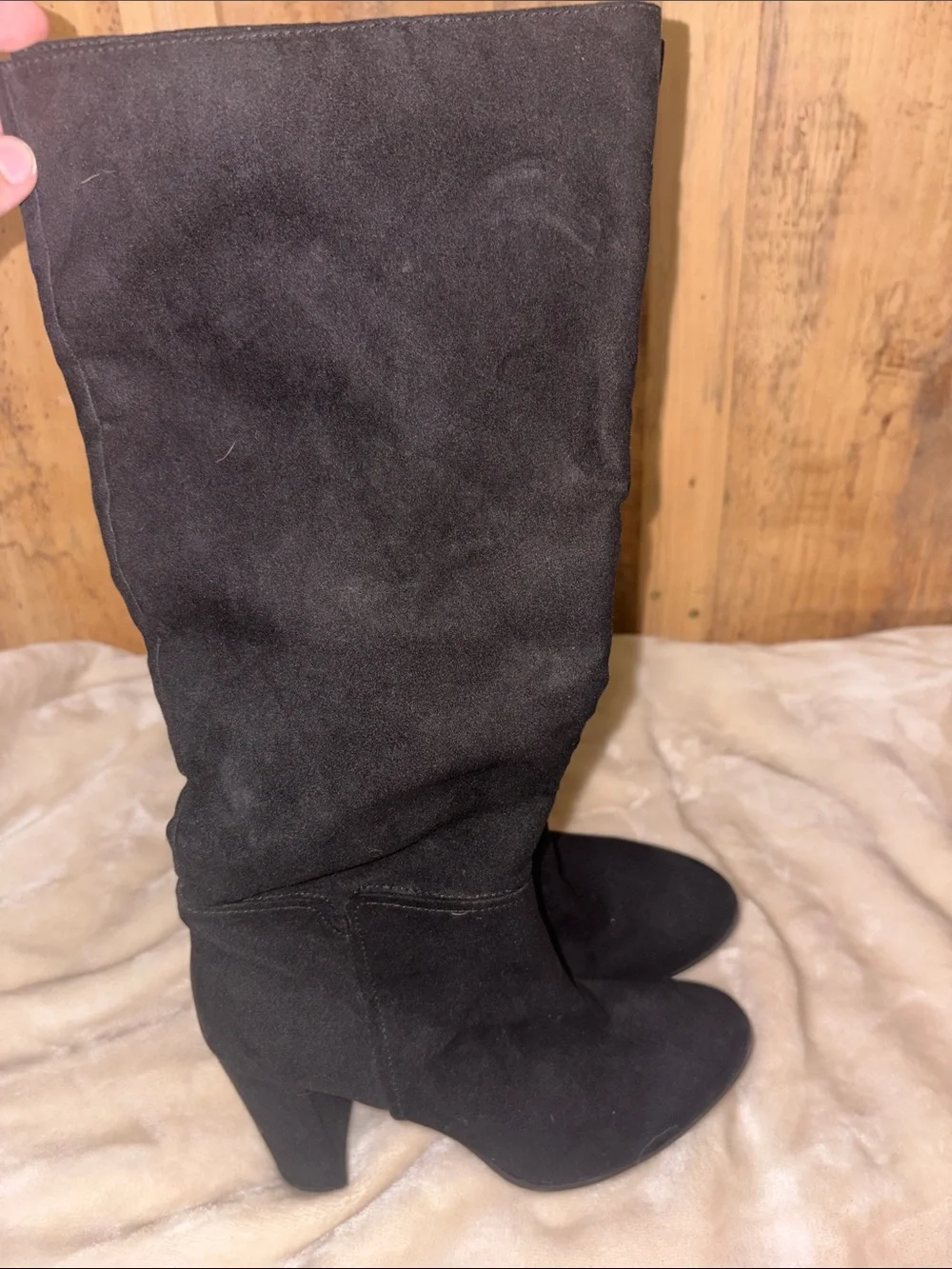 #133 a new day Black Suede Over-the-Knee Block Heel Boots